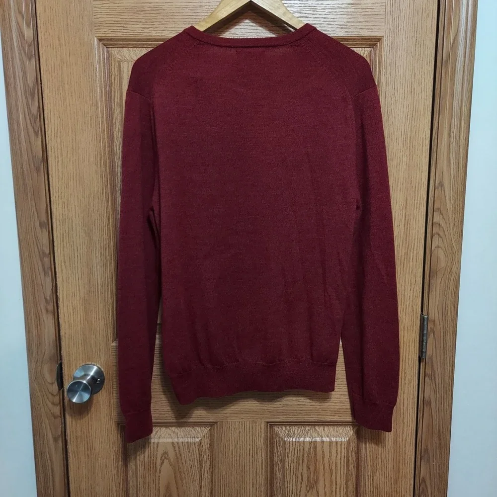 Express Men's Large Extra‎ Fine Merino Wool Modern Fit V-Neck Sweater Red